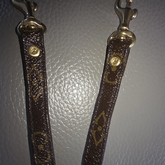 AUTH LOUIS VUITTON Monogram Brown Adjustable Leather Strap with Gold Hardware - Picture 3 of 6